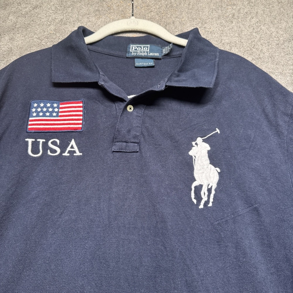 Polo Ralph Lauren‎ USA Polo Shirt XXL Navy Big Pony Flag Embroidered #3 Team